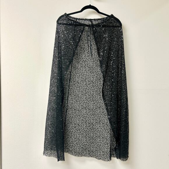 Good American Sequin Crochet Tie Front Midi Cover-Up Skirt Black Women's Size S